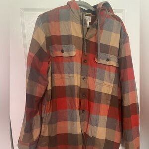 LL Bean Men’s Fleece-Lined Hooded Flannel Shirt Sz. M